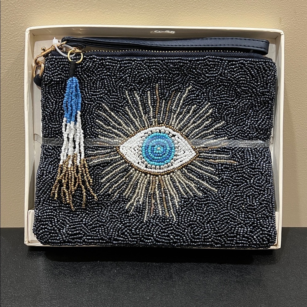 Sincerely Jules | Beaded Evil Eye 🪬 Wristlet/Wallet/Make-Up Bag - Picture 5 of 6
